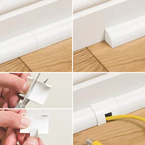 D-Line Plastic White Decorative Trunking Floor Trim Accessories Pack - Cable Management Solution 2 D-Line Plastic White Decorative Trunking Floor Trim Accessories Pack - Cable Management Solution - Image 2