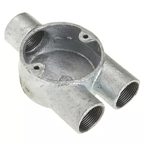 Deta 25mm 3-Way Galvanised Y Conduit Box - Heavy Duty Metal Electrical Conduit 1 Deta 25mm 3-Way Galvanised Y Conduit Box - Heavy Duty Metal Electrical Conduit